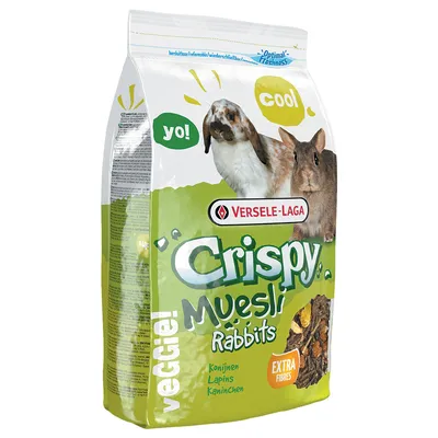 Versele-Laga Crispy Muesli Rabbits, veggi!, extra vezels. Konijnenvoer met fris design en optimale versheid.
