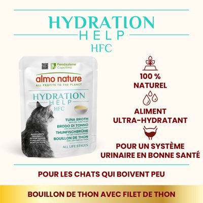 almo nature Hydration Help HFC bouillon de thon avec 25 % filet de thon, 100 % naturel, aliment ultra-hydratant, pour chats qui boivent peu, système urinaire en bonne santé