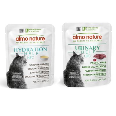 Almo Nature Hydration Help HFC Ziegenmilch, natürliche Umami-Zutaten, geeignet für alle Lebensphasen. Fondazione Capellino, Zutaten ursprünglich für menschlichen Verzehr, jetzt Katzenfutter.