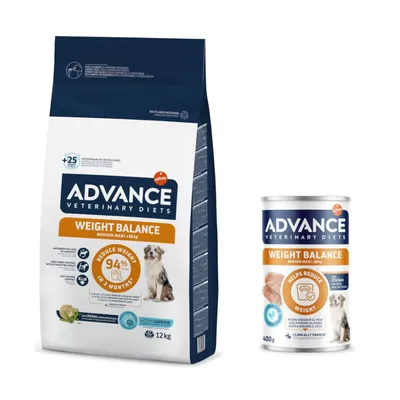 Advance Veterinary Diets pienso para perros + 400 g comida húmeda ¡gratis! - Weight Balance Medium/Maxi (12 kg) + Weight Balance Medium/Maxi (400 g)