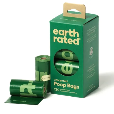 Earth Rated unscented Poop Bags, 120 Beutel. Grüne Verpackung mit Sichtfenster und zwei Rollen Hundekotbeutel. Earth Rated unscented Poop Bags, 120 Beutel. Grüne Verpackung mit Sichtfenster und zwei Rollen Hundekotbeutel.