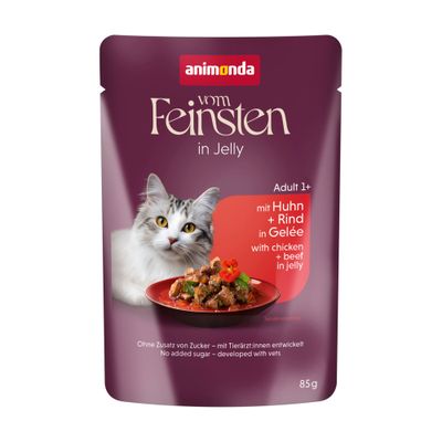 Animonda Vom Feinsten Adult Raffinesse in jelly, rich in chicken with tender beef, without added grains, sugar or preservatives, 85g.