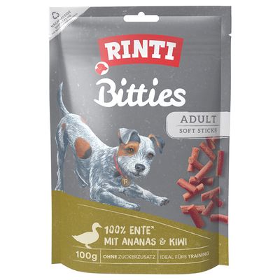 Rinti Extra Bitties, měkké kousky kachny s ananasem a kiwi, bez cukru, 100g.