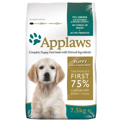 Applaws puppyvoer voor kleine en middelgrote rassen, 7,5 kg. 75% kip met groenten en natuurlijke extracten, graanvrij, met actief probioticum.