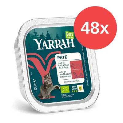 Yarrah Bio Paté riche en bœuf et poulet avec chicorée, 100g, recette sans céréales, certificat bio NL-BIO-01, Better Life 3 étoiles, lot de 48.