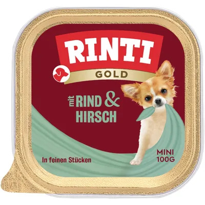 Rinti Gold mit Rind & Hirsch, in feinen Stücken, Mini 100g.