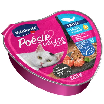 Vitakraft Poésie Délice Plus Sauce mit Lachs und Lachsöl, ohne Zucker- und Getreidezusatz, zertifizierte nachhaltige Fischerei MSC, mit natürlichen Fischstückchen, Made in Germany.