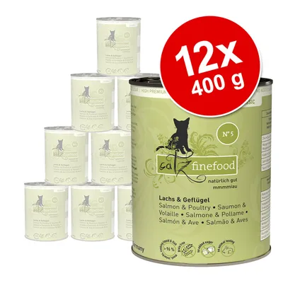 Catz Finefood Nr. 5 Lachs & Geflügel, 12x 400g Dosen, natürlich gut, ohne Zucker, hergestellt in Deutschland.