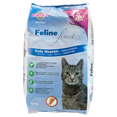 Porta 21 Feline Finest Cats Heaven, 10 кг. Без зърнени храни, богата на Омега-3, Омега-6 и таурин. Висококачествени протеини от птиче месо, червена боровинка и зелен чай за имунната система.