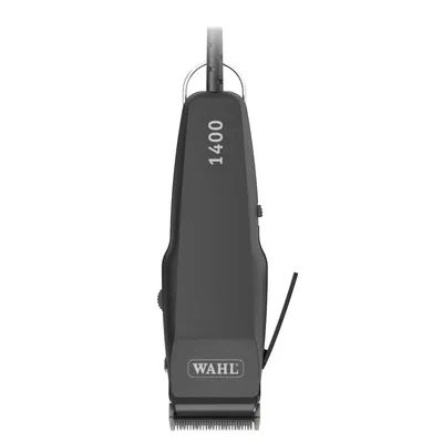 Tondeuse électrique noire avec fil, inscription 1400 sur le dessus et marque WAHL visible à l’avant.