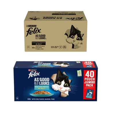 Felix As Good As It Looks Wet Cat Food + 40x85g Felix Wet Cat Food Free! * - Ocean Feasts Selection in Jelly (120 x 85g) + Ocean Feasts Selection in Jelly (40 x 85g)