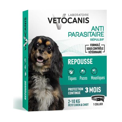 Vetocanis Collier anti-puces et tiques répulsif pour chiens taille S : 2 - 10 kg