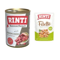6 x 400 g RINTI Kennerfleisch + 100 g Filetto Pouch in Jelly mit Ente & Gemüse gratis! - Kaninchen