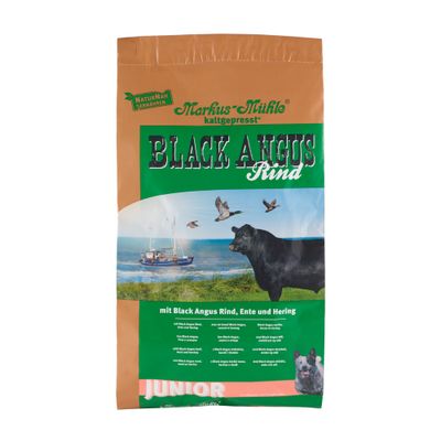 Markus-Mühle Black Angus Rind Junior, tłoczona na zimno, z Black Angus Rind, kaczką i śledziem. Dla szczeniąt i młodych psów.