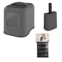 Rotho MyPet Katzentoilette BIALA - Sparset: Katzentoilette anthrazit + Streuschaufel mit Schaufelhalter + 4 x Hygienebeutel