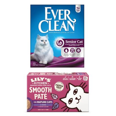 Ever Clean super premium clumping cat litter for senior cats, 7+ years. Advanced formula to neutralise strong urine odour, superior absorption, comfortable microgranules, strong clumping.