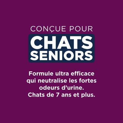 Conçue pour chats seniors. Formule ultra efficace qui neutralise les fortes odeurs d’urine. Chats de 7 ans et plus.