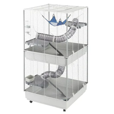 Голяма метална клетка с две нива, тръбна система и хамак. Подходяща за дребни животни. Клетка на колела за лесно преместване. Голяма метална клетка с две нива, тръбна система и хамак. Подходяща за дребни животни. Клетка на колела за лесно преместване.