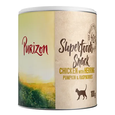 Purizon Superfood Snacks para gatos 100 g - 3 x 100 g - Pollo con arenque, calabaza y frambuesas - Pack Ahorro