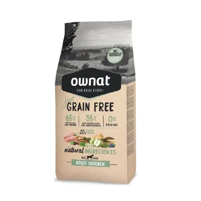 Ownat Grain Free Adult Chicken alimento para perros. 65% carne, 35% ingredientes vegetales, 0% cereales. Ingredientes naturales con pollo fresco. Sin colorantes ni conservantes. Ownat Grain Free Adult Chicken alimento para perros. 65% carne, 35% ingredientes vegetales, 0% cereales. Ingredientes naturales con pollo fresco. Sin colorantes ni conservantes.