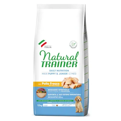 Natural Trainer Maxi Puppy & Junior >2 meseca, con Pollo Fresco, 12 kg. Daily Nutrition. Brez umetnih barvil, arom in dodanega sladkorja. Pripravljeno v Italiji.