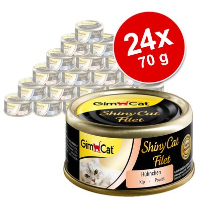 Pakiet mieszany GimCat ShinyCat, 24 x 70 g Kurczak + Tuńczyk i anchois w bulionie