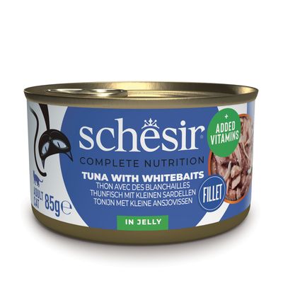 Schesir Complete Nutrition tonnikala ja naudanliha, 6x85g, 100 % luonnollisia fileitä hyytelössä, lisätyillä vitamiineilla. Aikuisille kissoille.