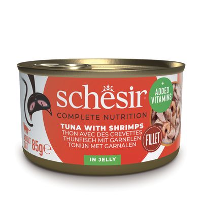 Schesir Complete Nutrition tonnikala ja naudanliha, 6x85g, 100 % luonnollisia fileitä hyytelössä, lisätyillä vitamiineilla. Aikuisille kissoille.