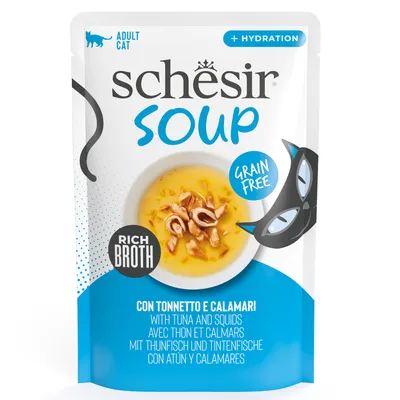Schesir Cat Soup, zupa dla kota, 12 x 40 g - Tuńczyk i kalmary Schesir Cat Soup, zupa dla kota, 12 x 40 g - Tuńczyk i kalmary