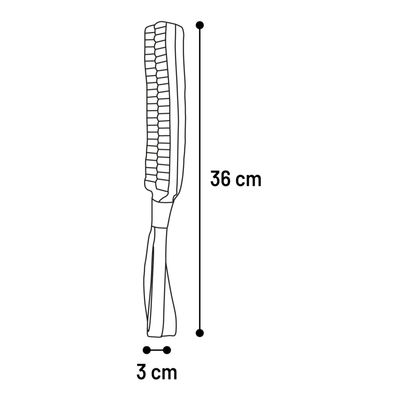 Diagram van een product met de afmetingen: lengte 36 cm, breedte 3 cm.