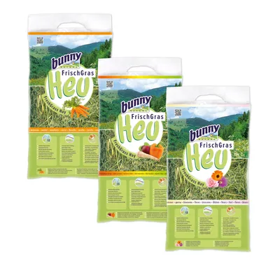 Bunny FrischGras Heu Set Karotte, Vital, Blüten - 3 x 500 g