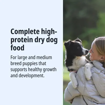 Complete, protein-rich dry food for large and medium-sized puppies, supports healthy growth and development. Complete, protein-rich dry food for large and medium-sized puppies, supports healthy growth and development.