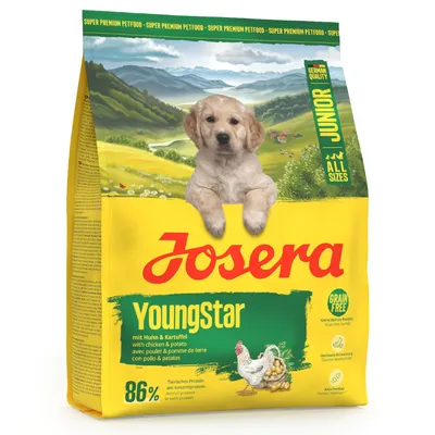 Josera YoungStar Junior, mit Huhn und Kartoffel, getreidefrei, 86% tierisches Protein am Gesamtprotein, geeignet für alle Größen. German Quality.