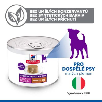 Hill's Science Plan Sensitive Stomach & Skin Small & Mini Mousse - výhodné balenie: morčacie (24 x 200 g)