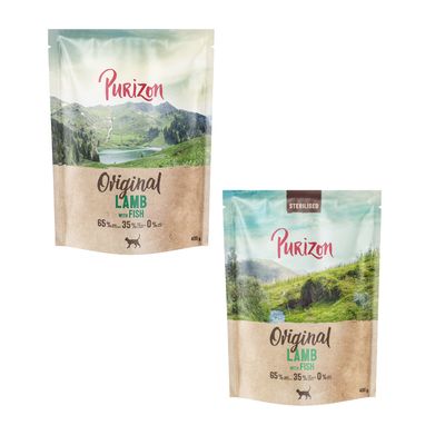 Purizon Original Jagnięcina z rybą, DAILY 65%, 65% jagnięcina, 35% pozostałe składniki, 0% zboż, 6,5 kg worek z symbolem owcy.
