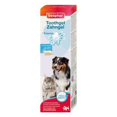 Beaphar Zahngel mit Enzymen, Lebergeschmack. Frischer Atem, Zahnpflege ohne Bürste, hilft Plaque- und Zahnsteinbildung entgegenzuwirken. Geeignet für Hunde und Katzen.