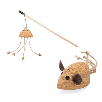 Beeztees Catnip Cat Toy Set Cork - Cork Mouse Reinie + Cat Fishing Rod Cctopus Tako Beeztees Catnip Cat Toy Set Cork - Cork Mouse Reinie + Cat Fishing Rod Cctopus Tako