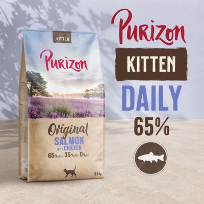 Purizon Kitten Daily Original Salmon with Chicken, 65% Lachs, 35% weitere Zutaten, 0% Getreide, 6,5 kg Beutel.