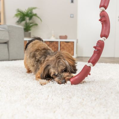 Gioco per cani Trixie Salsiccia con corda, in vinile