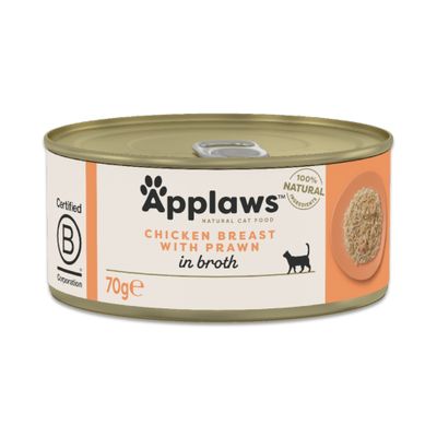 Applaws Natural Cat Food, tonijnfilet met krab in bouillon, 70g blik. Gecertificeerd B Corporation, 100% natuurlijke ingrediënten.