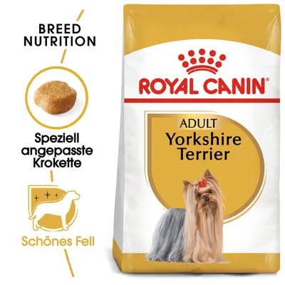 Royal Canin Adult Yorkshire Terrier. Speziell angepasste Krokette für schönes Fell. Breed Nutrition.