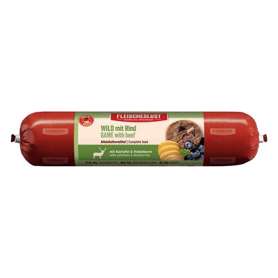 Fleischeslust Frischer Lachs mit Karotte, Kokosflocken und Spirulina. Alleinfuttermittel, 100% aus frischem Fleisch.