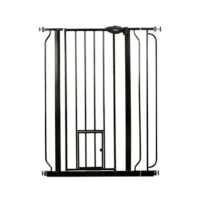 Carlson extra magas kutyarács kisállatajtóval - 75 - 90 cm széles, fekete Carlson extra magas kutyarács kisállatajtóval - 75 - 90 cm széles, fekete