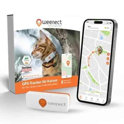 Weenect GPS-spårare för katter, White Edition. Smartphone-anslutning, livstidsgaranti, vinnare av PET PRODUKT, Smartphone UTMÄRKT betyg 1,5.