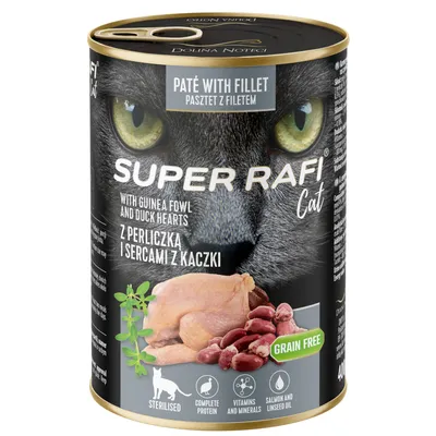 Lot économique Super Rafi Sterilised Cat 24 x 400 g - pintade, cœurs de canard