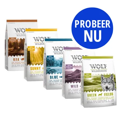 Wolf of Wilderness - Gemengd Probeerpakket 5 x 1 kg - Probeerpakket Wolf of Wilderness - Gemengd Probeerpakket 5 x 1 kg - Probeerpakket