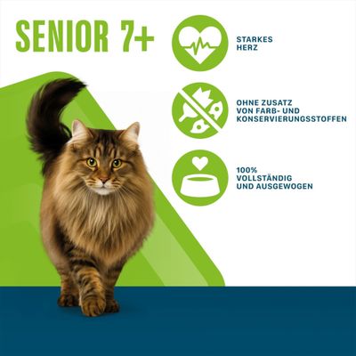 Senior 7+, starkes Herz, ohne Zusatz von Farb- und Konservierungsstoffen, 100% vollständig und ausgewogen.