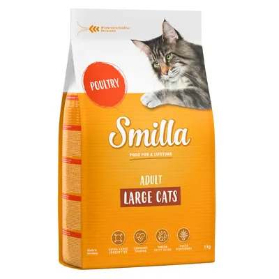 Smilla Adult Large Cats száraz eledel baromfival, extra nagy krokettek, taurinnal, omega zsírsavakkal, Yucca Schidigerával. Visszazárható csomagolás, 1 kg, Made in Germany.