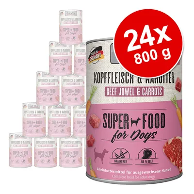 MAC's Super Food for Dogs, hlava hovězí & mrkev, 24x 800g. Vyrobeno v Německu, bez obilovin, 94 % hovězí maso. Kompletní krmivo pro dospělé psy.