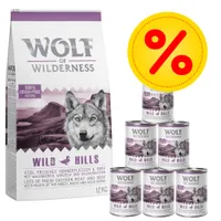 Wolf of Wilderness 12 kg Trockenfutter + 6 x 400 g Nassfutter - Junior Wild Hills - Ente (12 kg + 6 x 400 g)